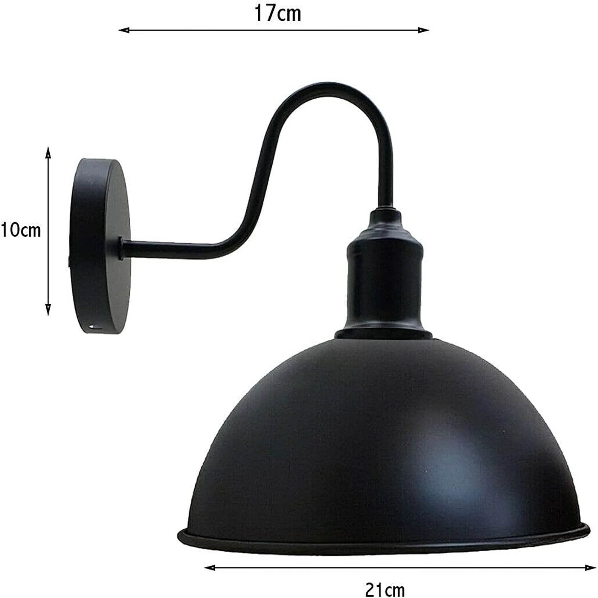 Black Dome-Shaped Metal Industrial Wall Sconce Light Fixture E27 Socket