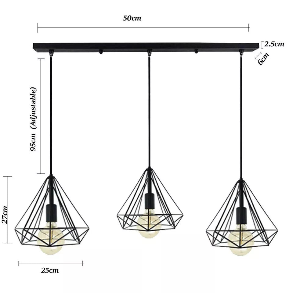 3 Head Rectangle Diamond Cage Ceiling Light Hanging Pendant Light~5646