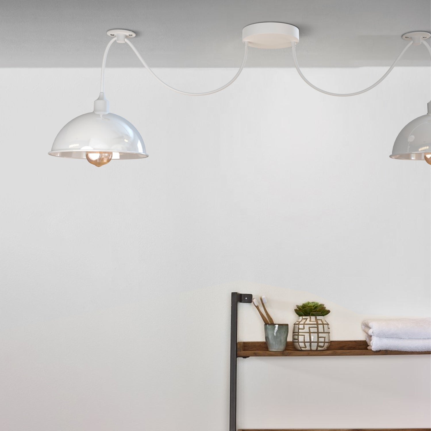 2-Way Vintage Industrial Dome Shade Pendant Light Chandelier, Adjustable Retro Spider
