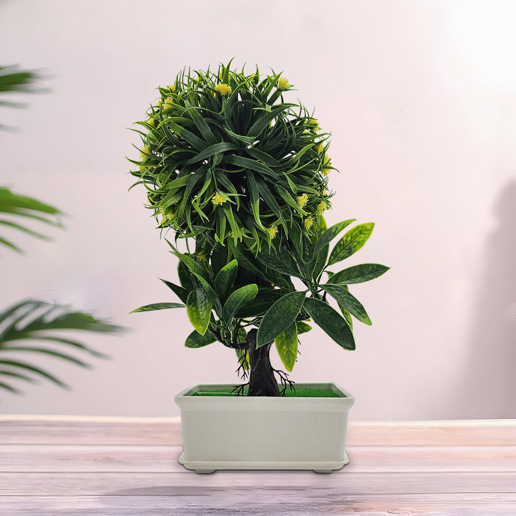 Lifelike Artificial Bonsai Small Tree with Fake Flowers, Easy Care Home Decor Accent