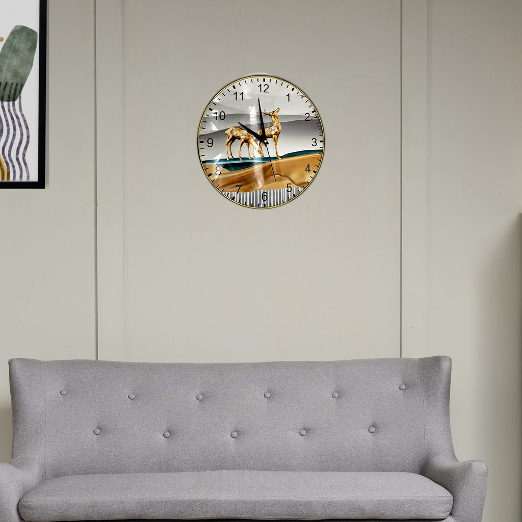 Golden Deer Painted Round Wall Clocks for Living Room Modern Design~5198