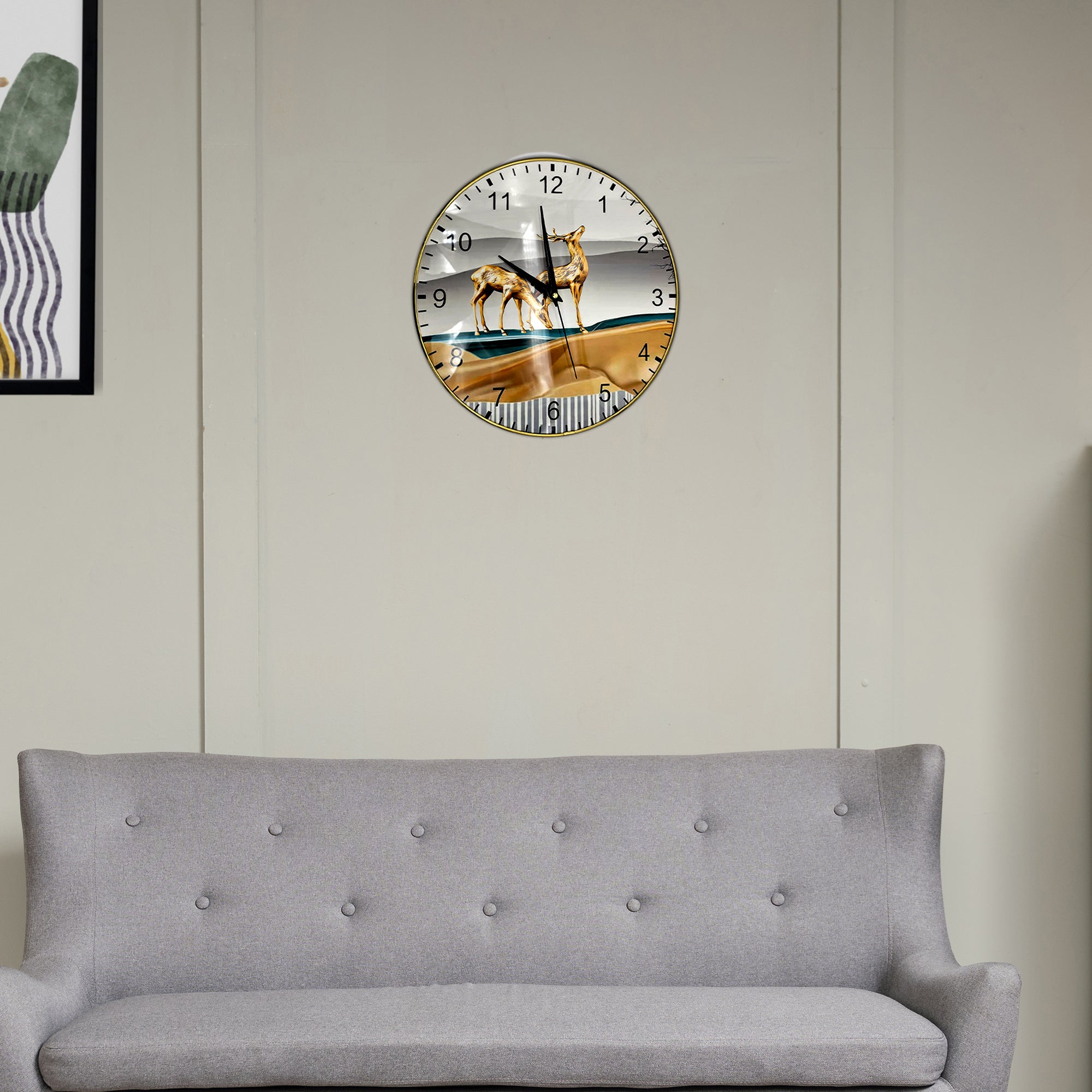 Golden Deer Painted Round Wall Clocks for Living Room Modern Design~5198