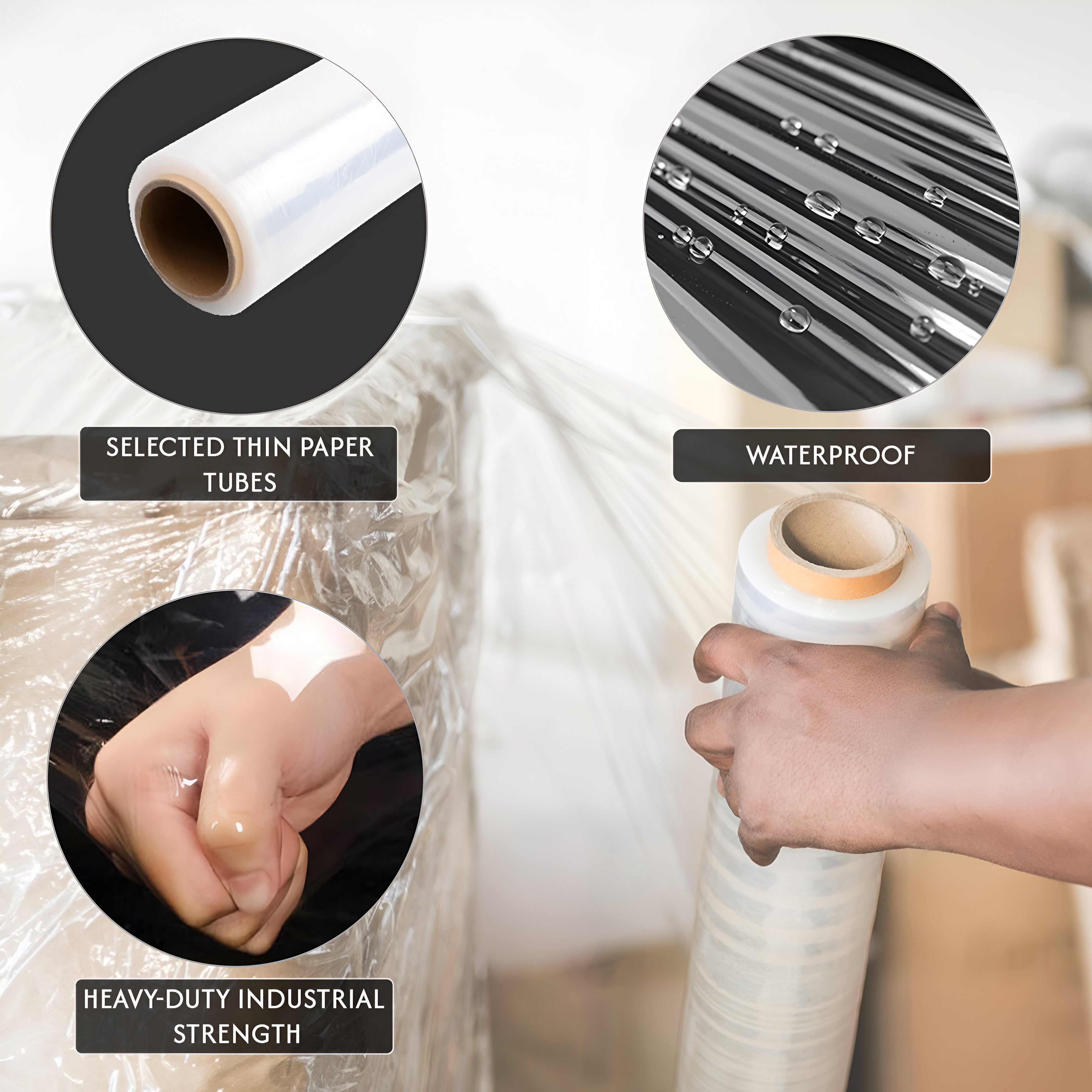 Heavy-Duty Transparent Pallet Wrap Roll for Shipping & Waterproof Packaging