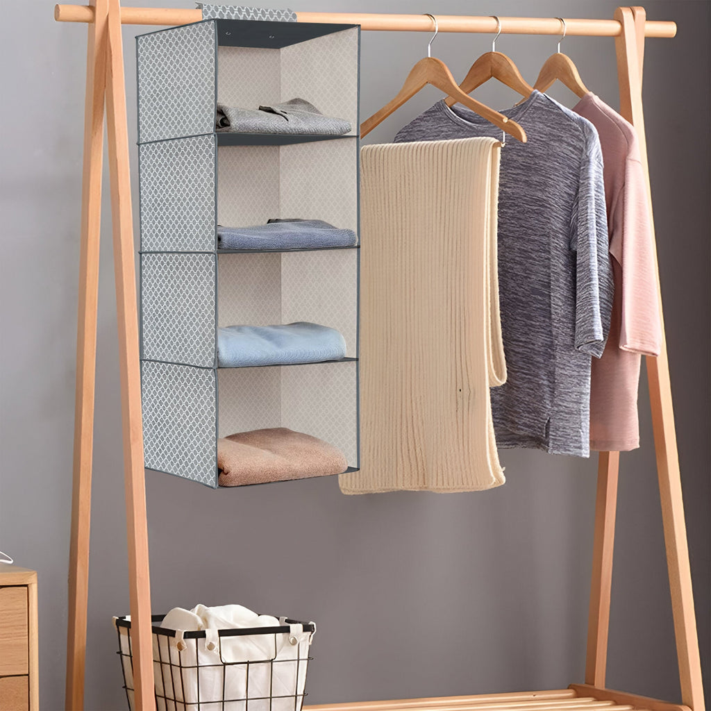 5-Shelf Fabric Hanging Closet Organizer Wardrobe Storage Unit Clothes Shelves