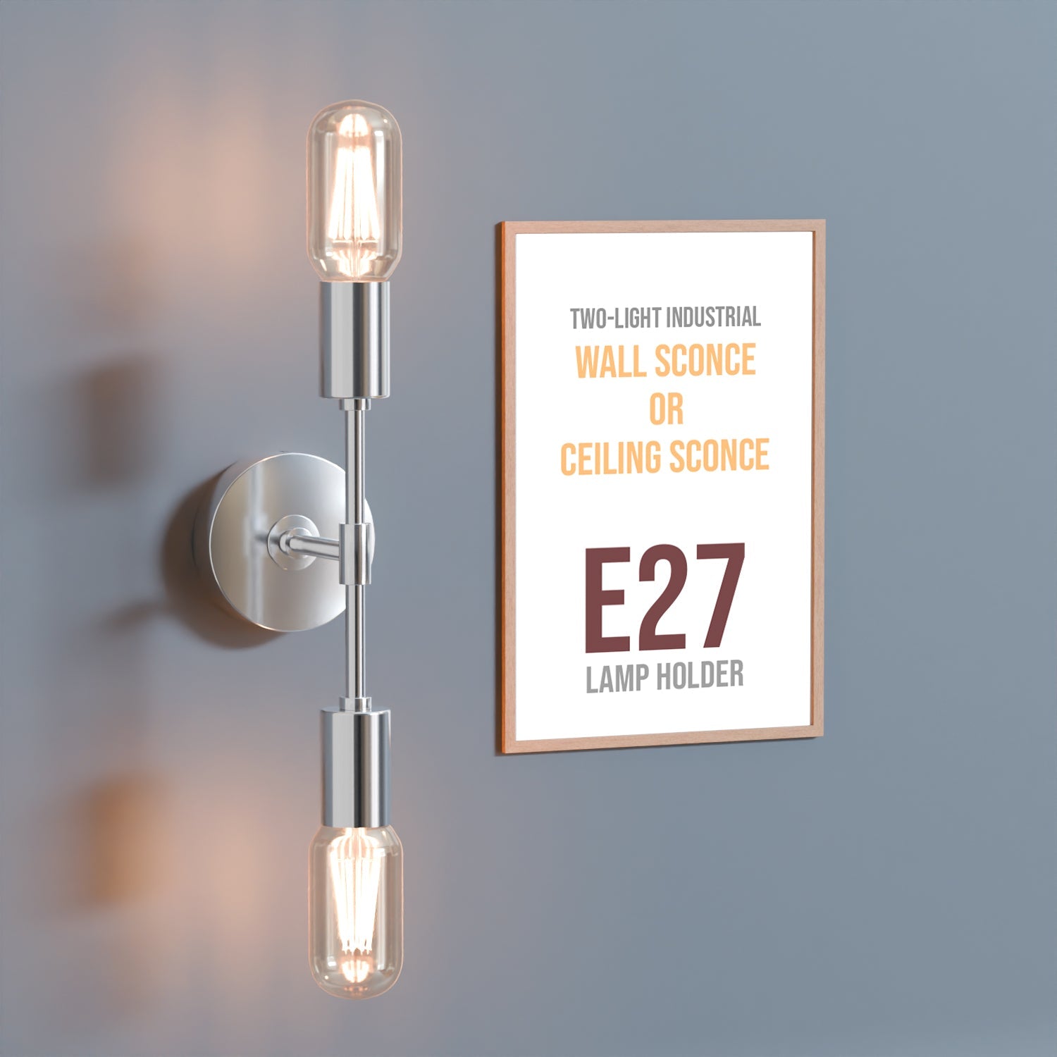 Modern Industrial Dual Bulb E27 Wall/Ceiling Light Fixture, Metal Finish