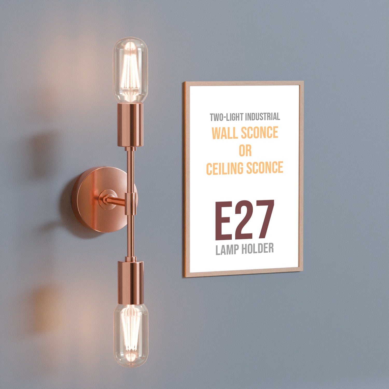 Modern Industrial Dual Bulb E27 Wall/Ceiling Light Fixture, Metal Finish