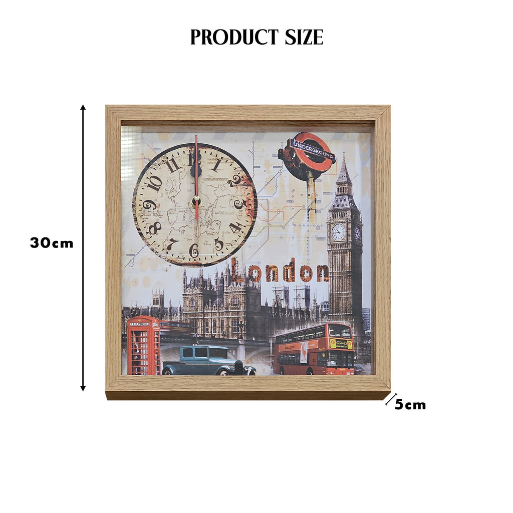 London Big Ben Vintage Rectangular Wood Art Painting Wall Clock