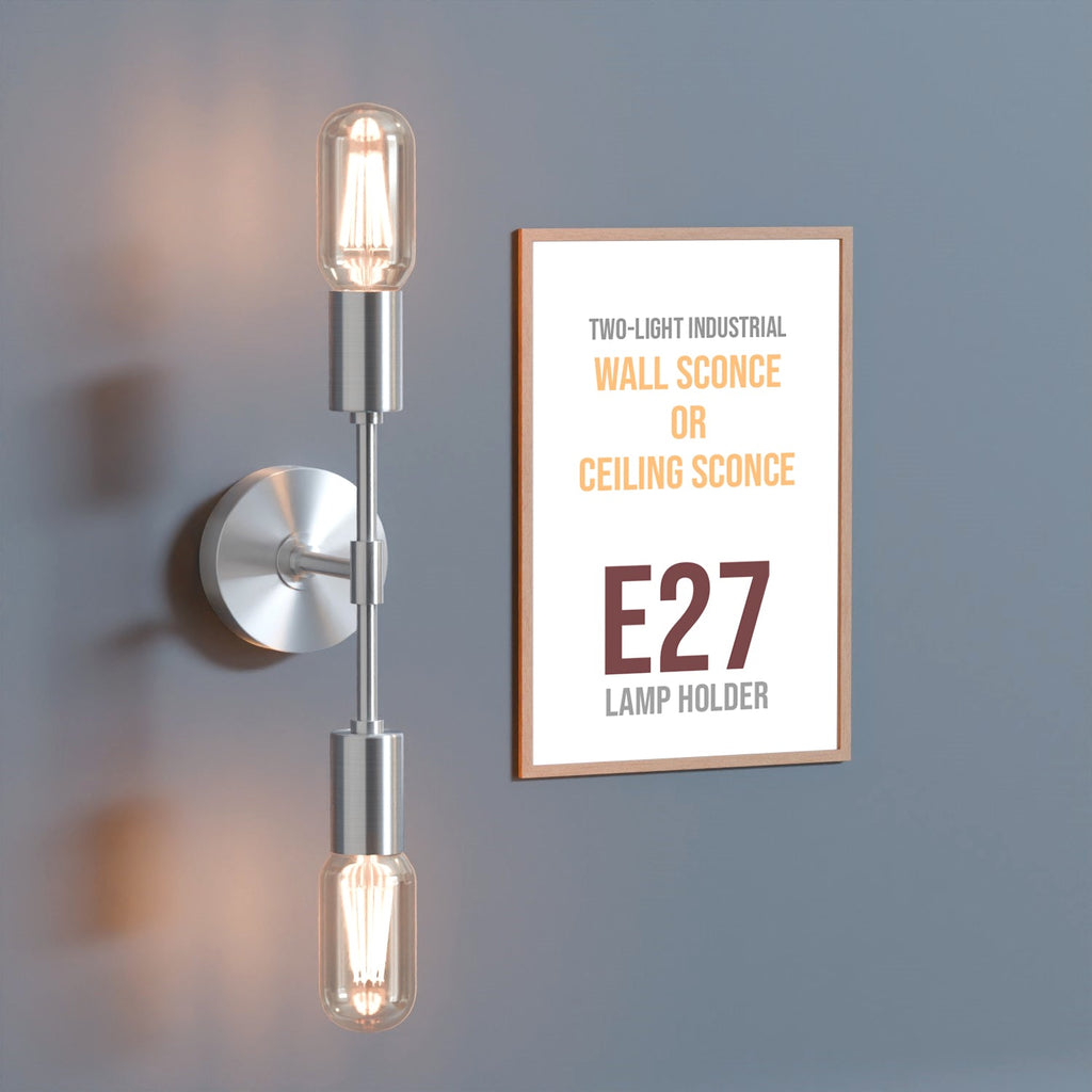 Modern Industrial Dual Bulb E27 Wall/Ceiling Light Fixture, Metal Finish
