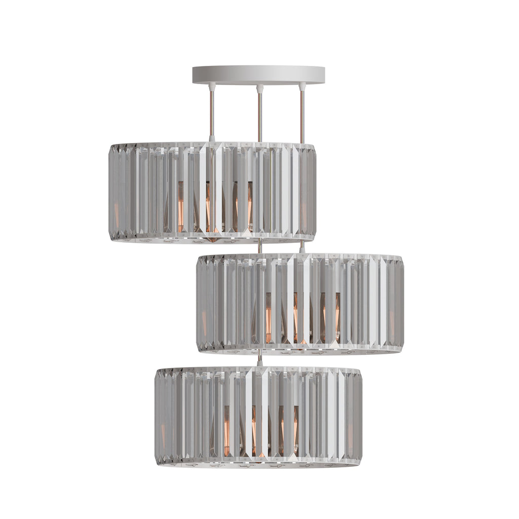 Modern 3-Light Adjustable Crystal Glass Shade Pendant Cluster Chandelier