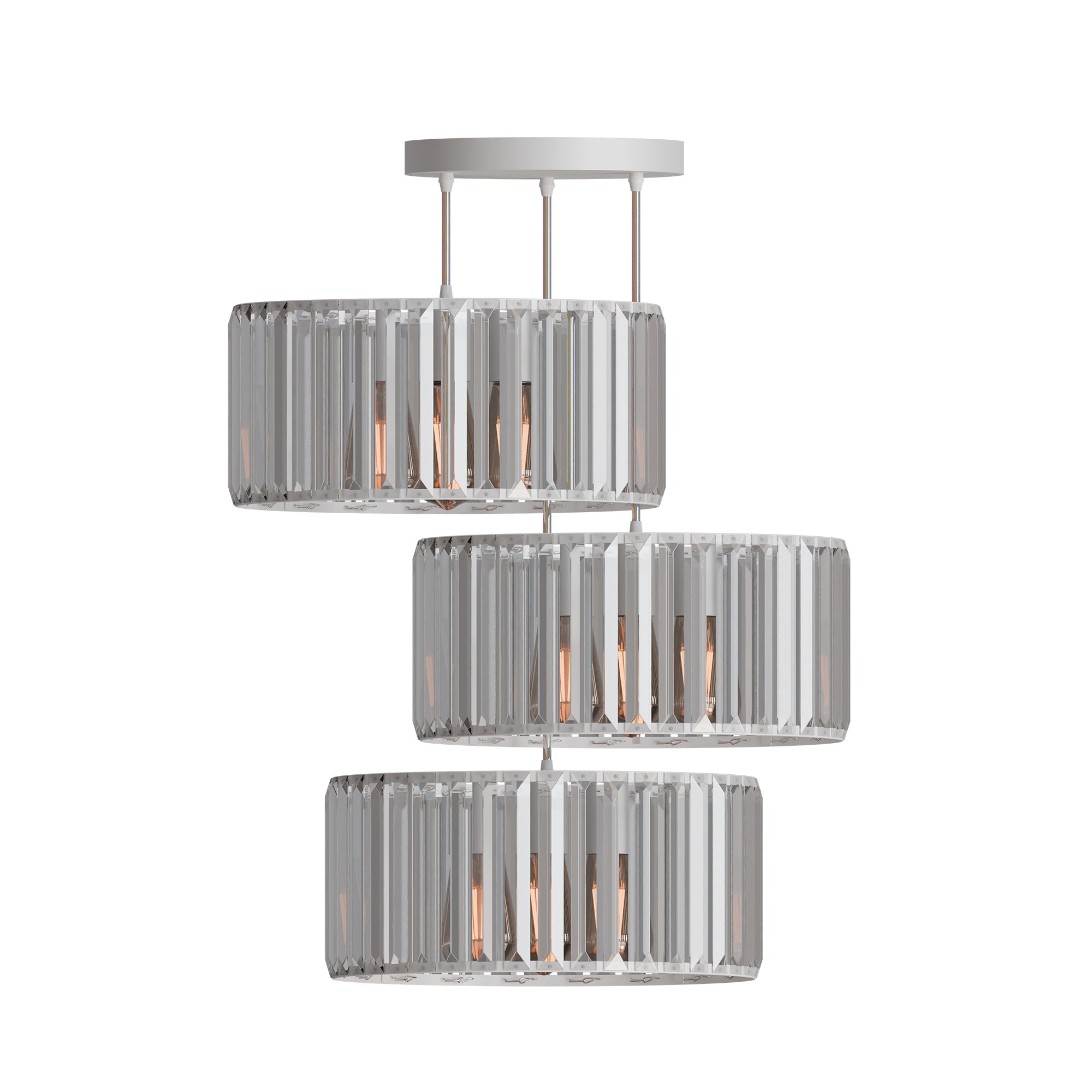 Modern 3-Light Adjustable Crystal Glass Shade Pendant Cluster Chandelier