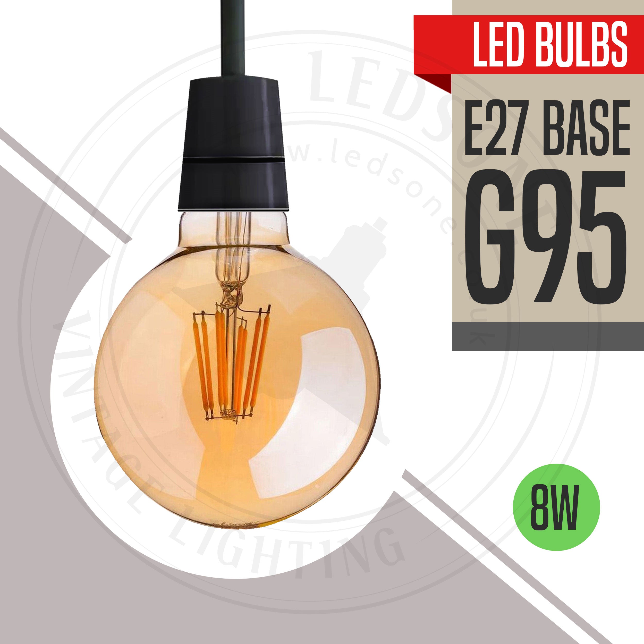 Vintage LED Filament E27 Globe Bulb, Amber Glass, Warm White Light