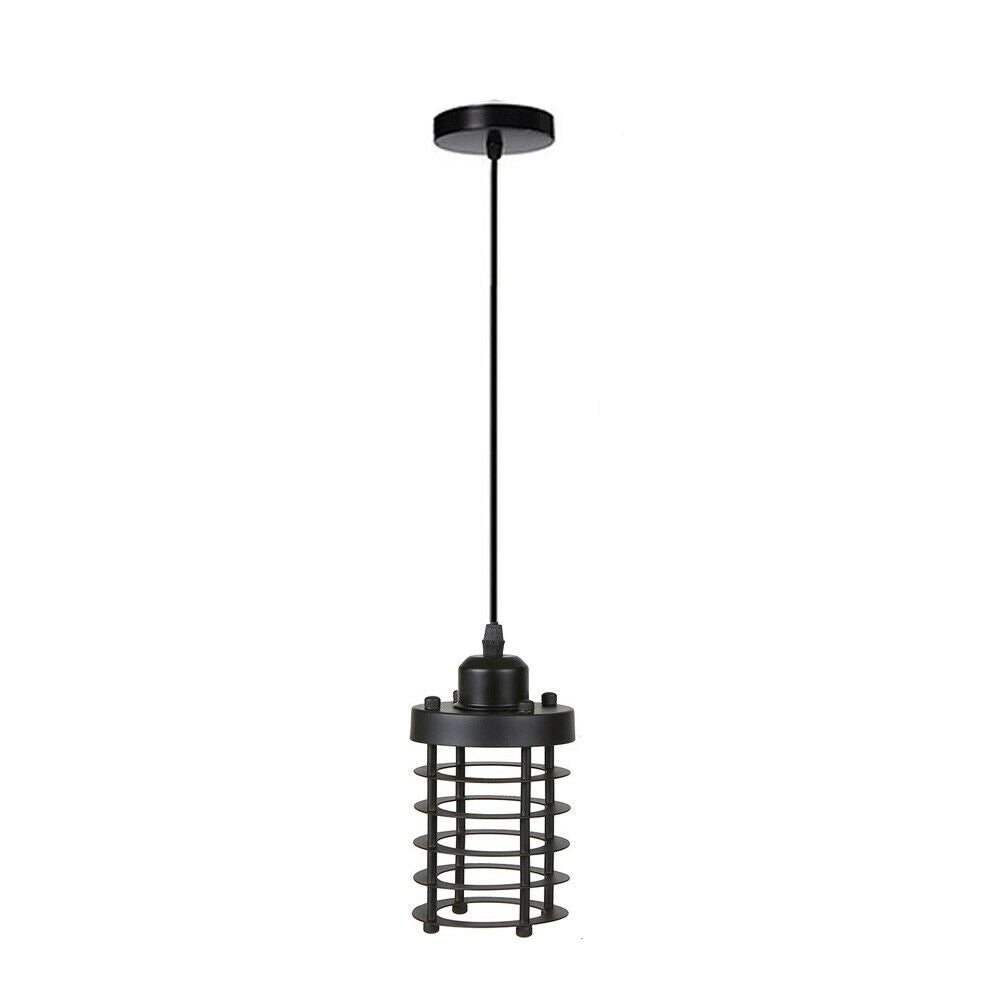 Modern Industrial Black Cage Pendant Light with Adjustable Cord E27 Base