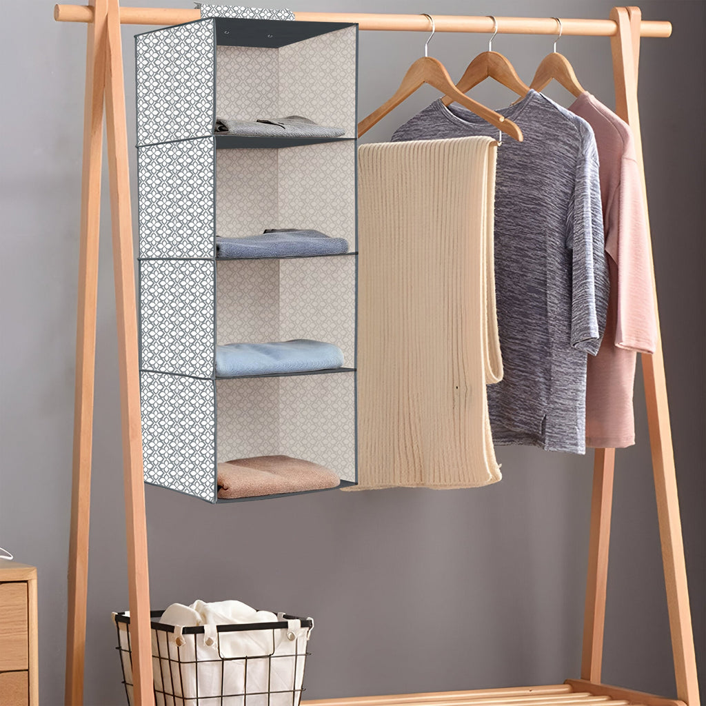 5-Shelf Fabric Hanging Closet Organizer Wardrobe Storage Unit Clothes Shelves