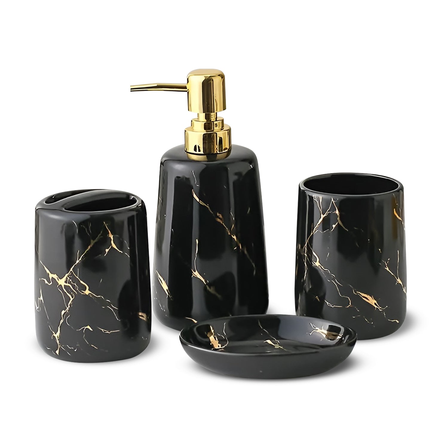 Elegant 4 Piece Ceramic Bathroom Accessory Set with Soap Dispenser