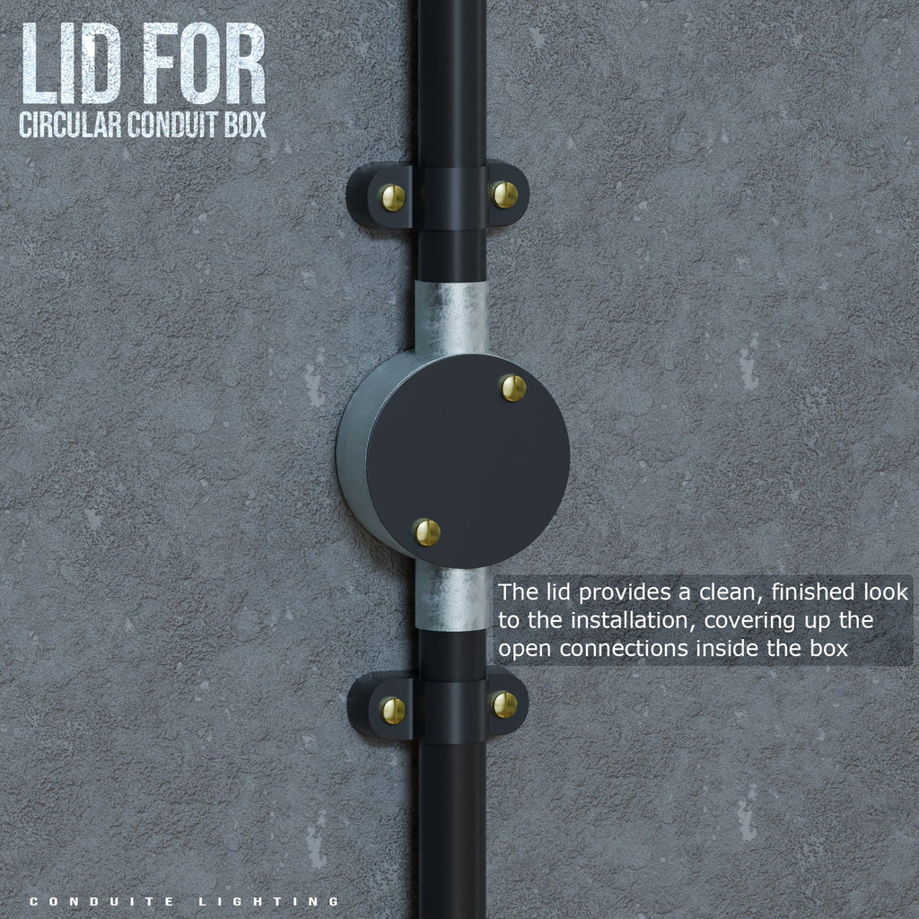Durable Black Metal Circular Conduit Box Lid for 20mm Lighting Systems