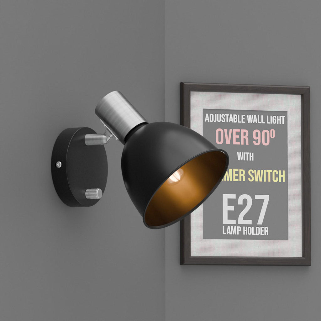 Adjustable Metal Wall Light with Dimmer Switch, Rotatable Arm, Industrial Style