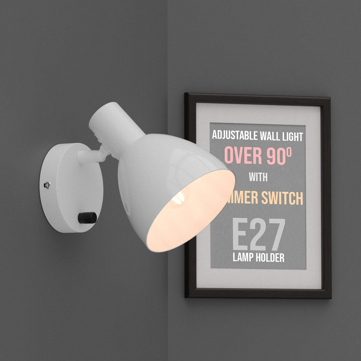 Adjustable Metal Wall Light with Dimmer Switch, Rotatable Arm, Industrial Style