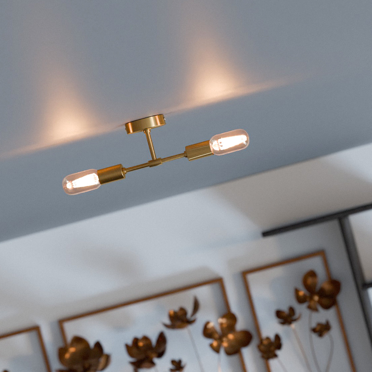 Modern Industrial Dual Bulb E27 Wall/Ceiling Light Fixture, Metal Finish