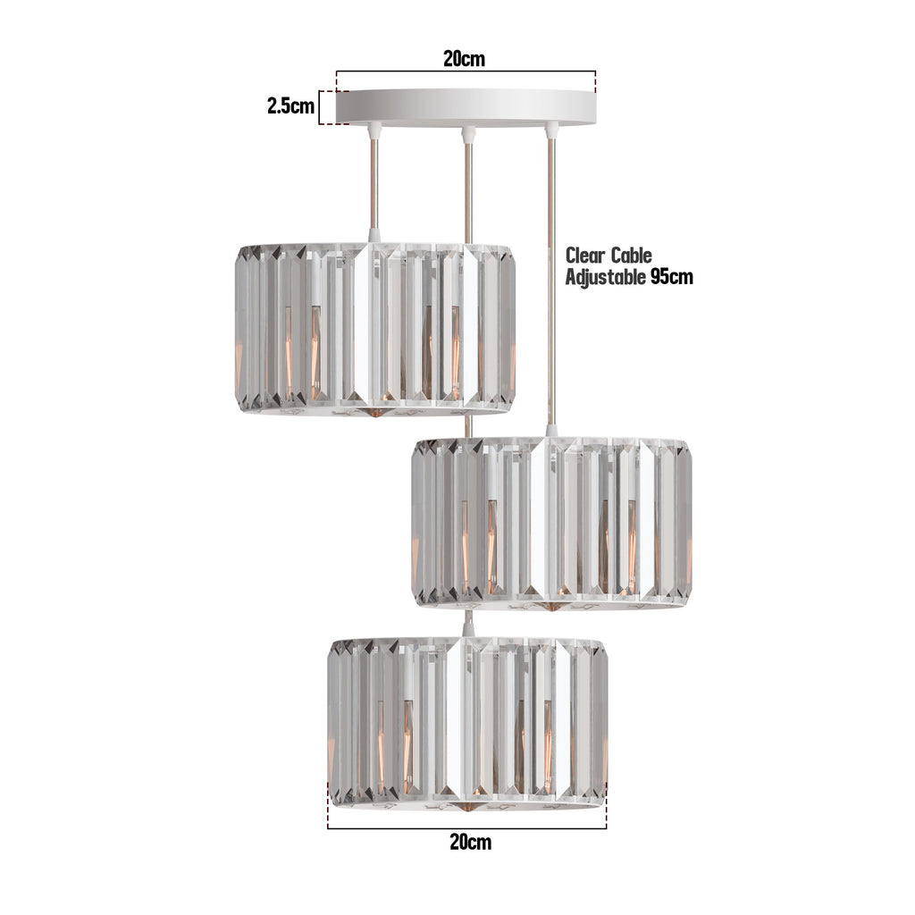 Modern 3 head Light Clear Crystal Shade Pendant Light ~5873