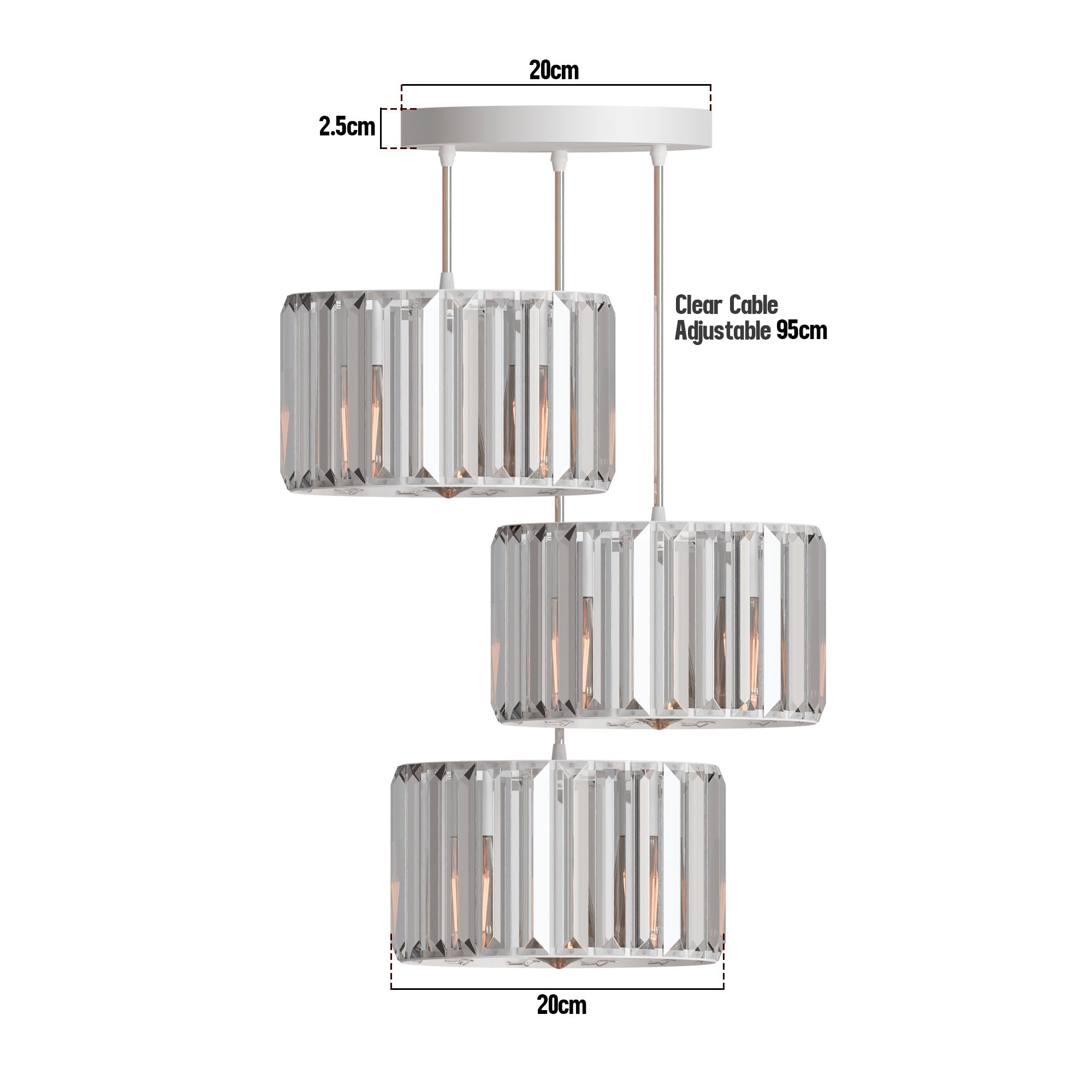 Modern 3 head Light Clear Crystal Shade Pendant Light ~5873