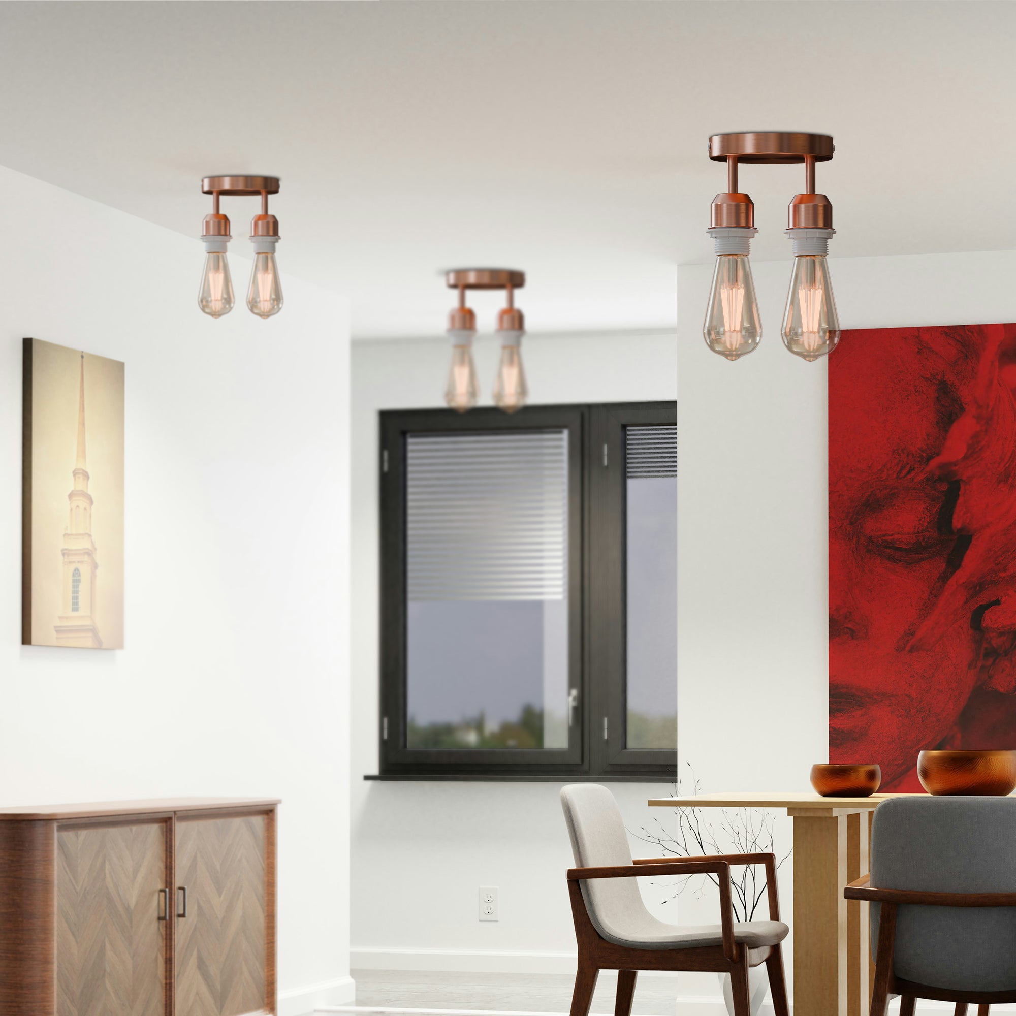 Modern Industrial 2 Way E27 Metal Ceiling Light Fitting