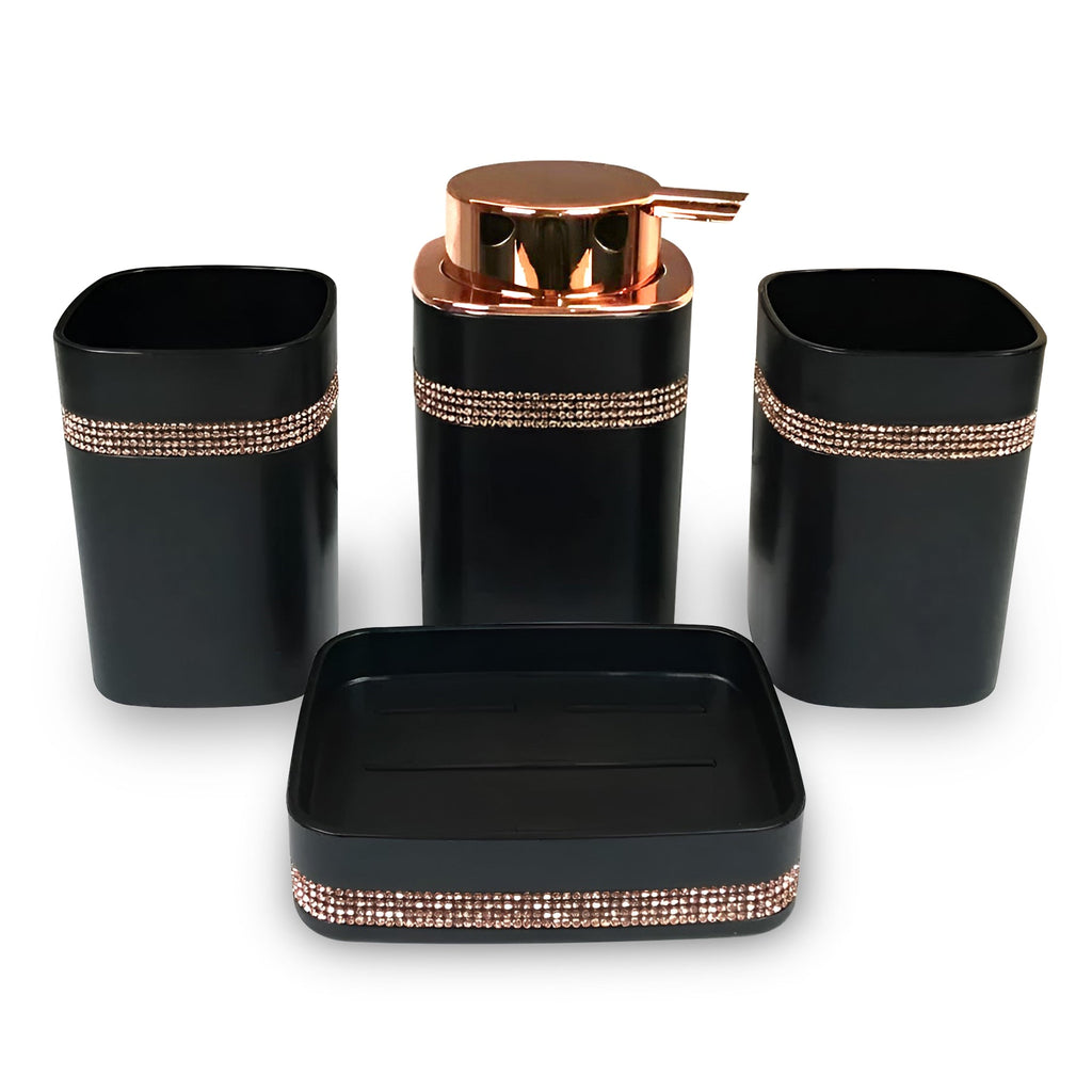 4-Piece Luxury Bathroom Accessory Set: Toothbrush Holder, Dispenser, Tumbler, Soap Dish