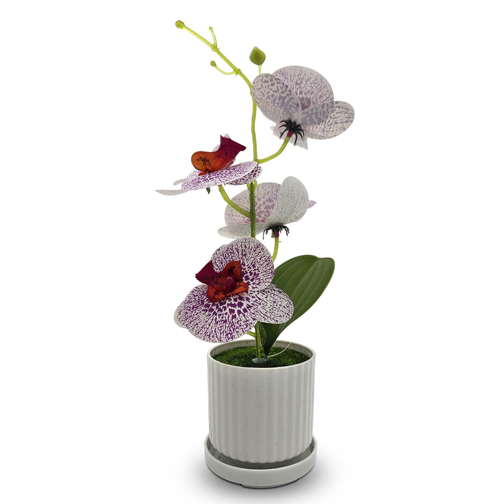 Lifelike Artificial Orchid Plant in Vase, Vibrant Faux Floral Decor