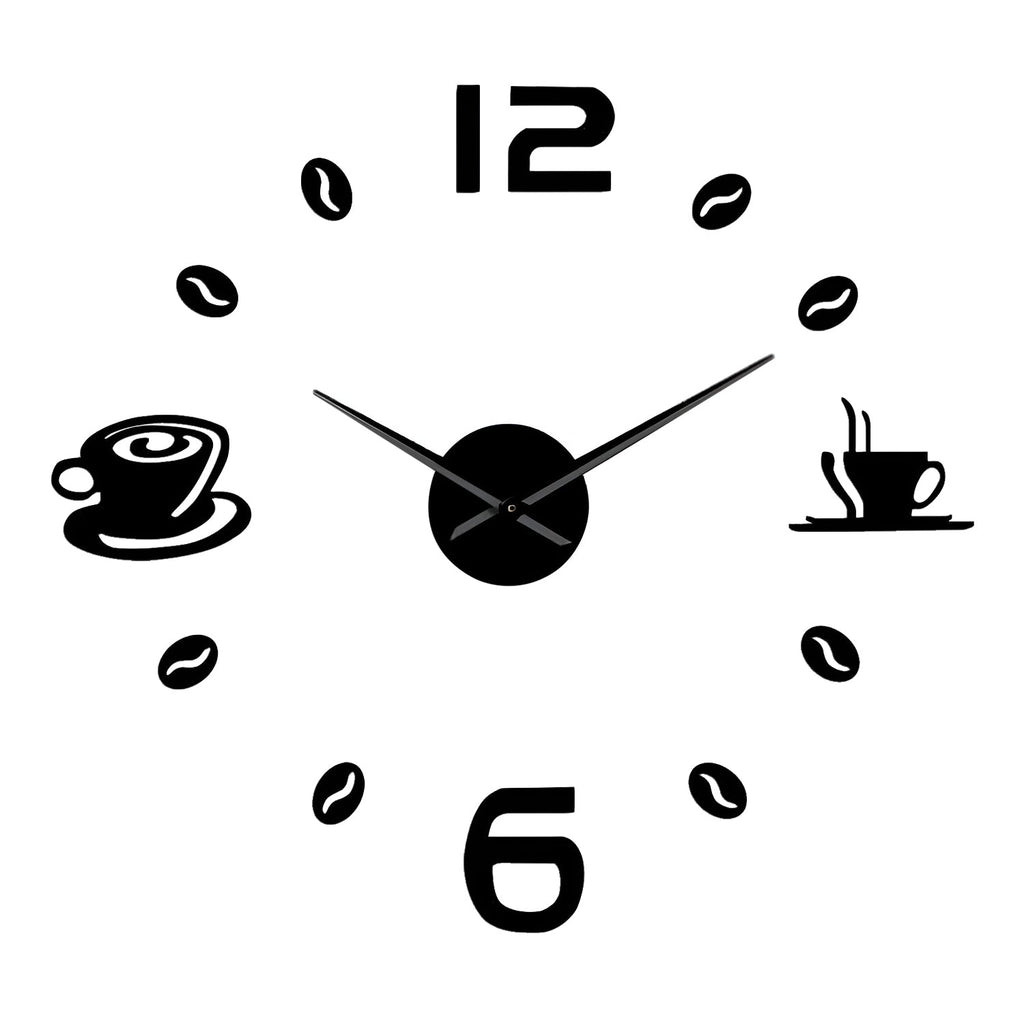 Modern Frameless 3D Number Wall Clock - Coffee Time Sticker Design