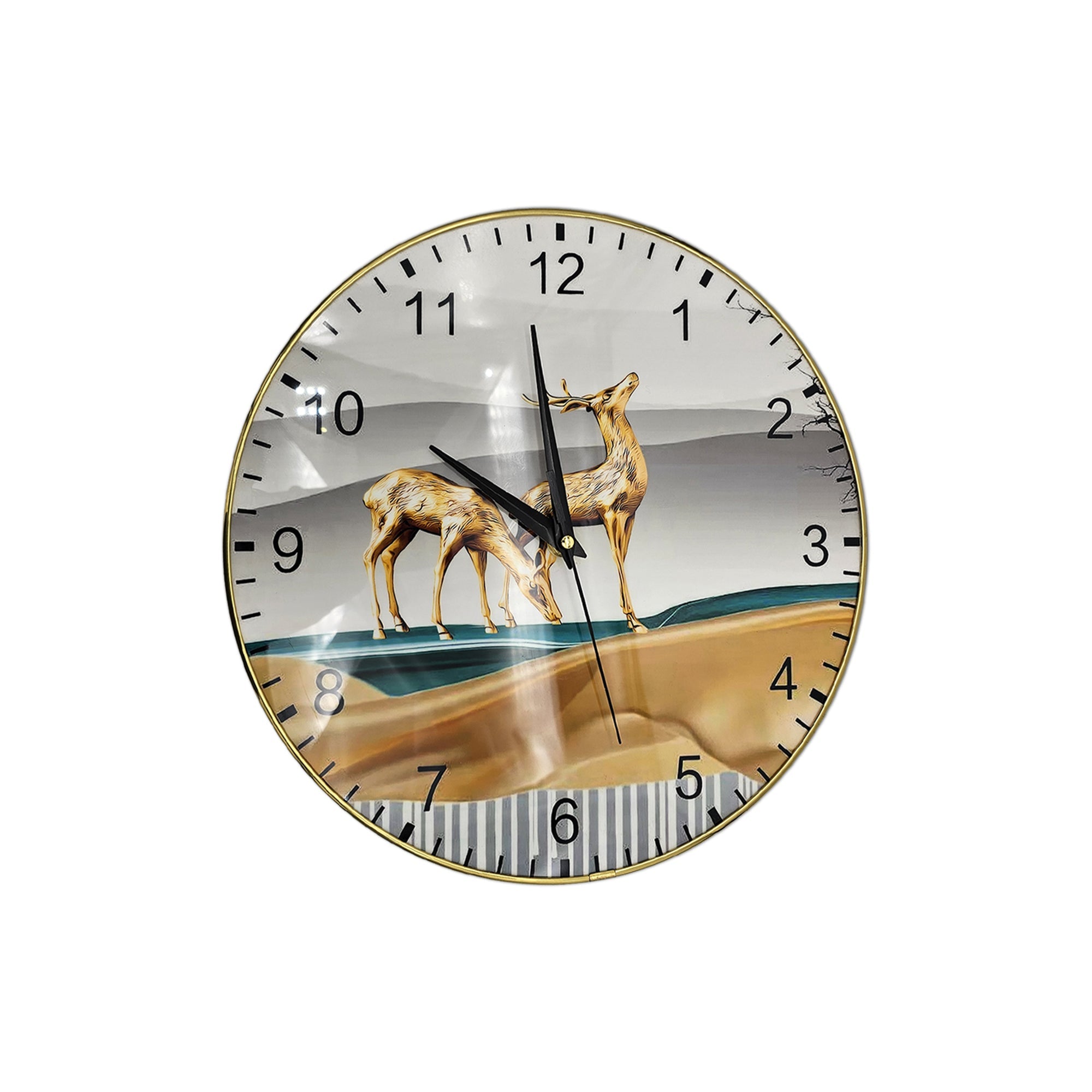Golden Deer Painted Round Wall Clocks for Living Room Modern Design~5198