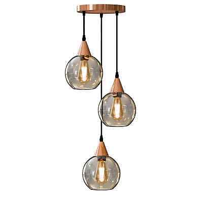 3-Light Amber Globe Glass Pendant Chandelier with Adjustable Cords