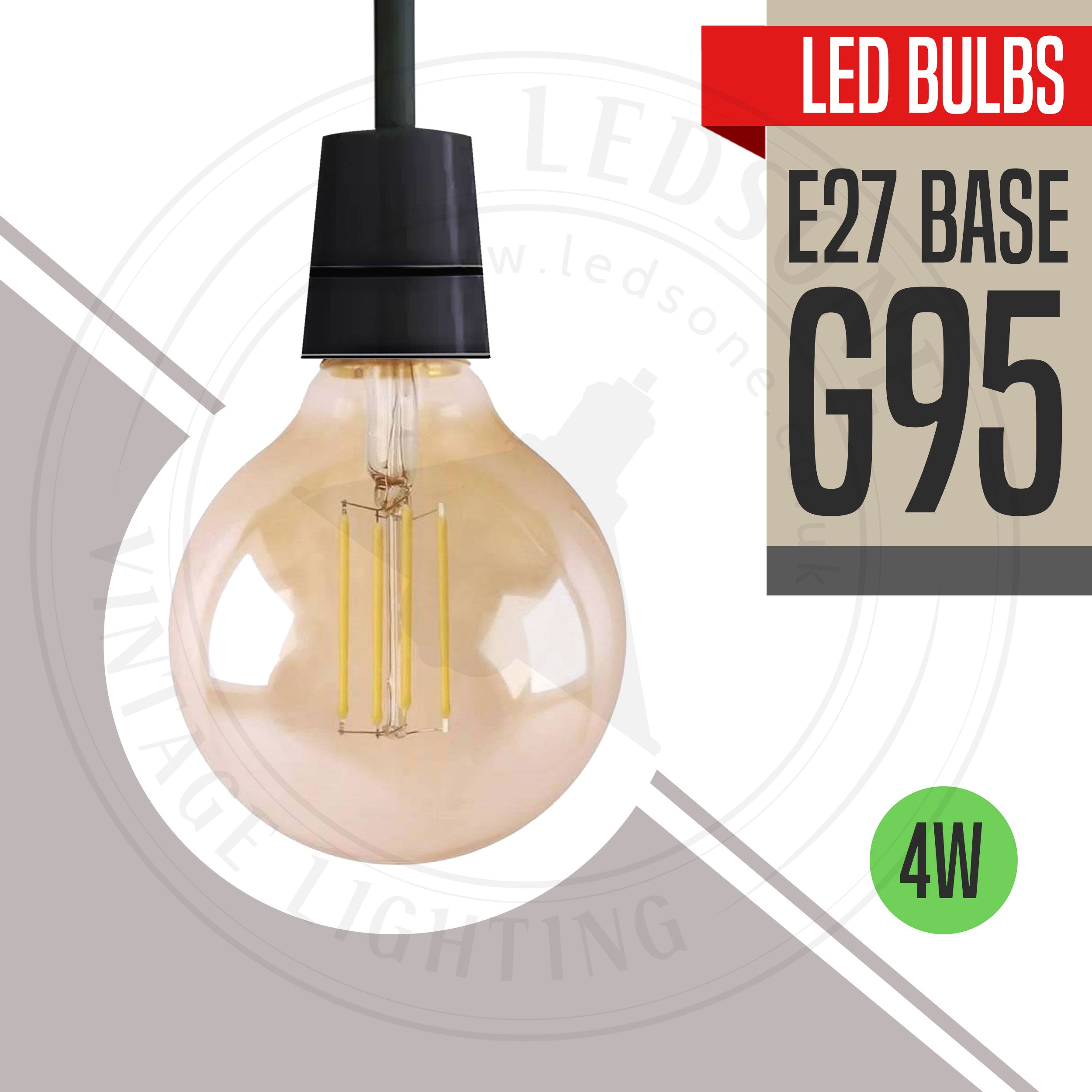 Vintage LED Filament E27 Globe Bulb, Amber Glass, Warm White Light