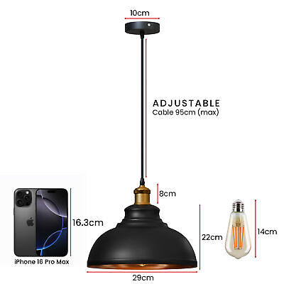 Industrial Black Gold Metal Ceiling Pendant Light Easy Fit Retro Style