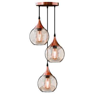3-Light Amber Globe Glass Pendant Chandelier with Adjustable Cords