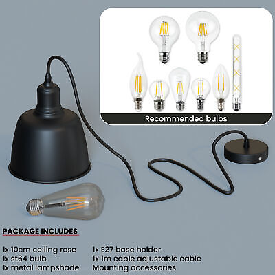Industrial Black Gold Metal Ceiling Pendant Light Easy Fit Retro Style