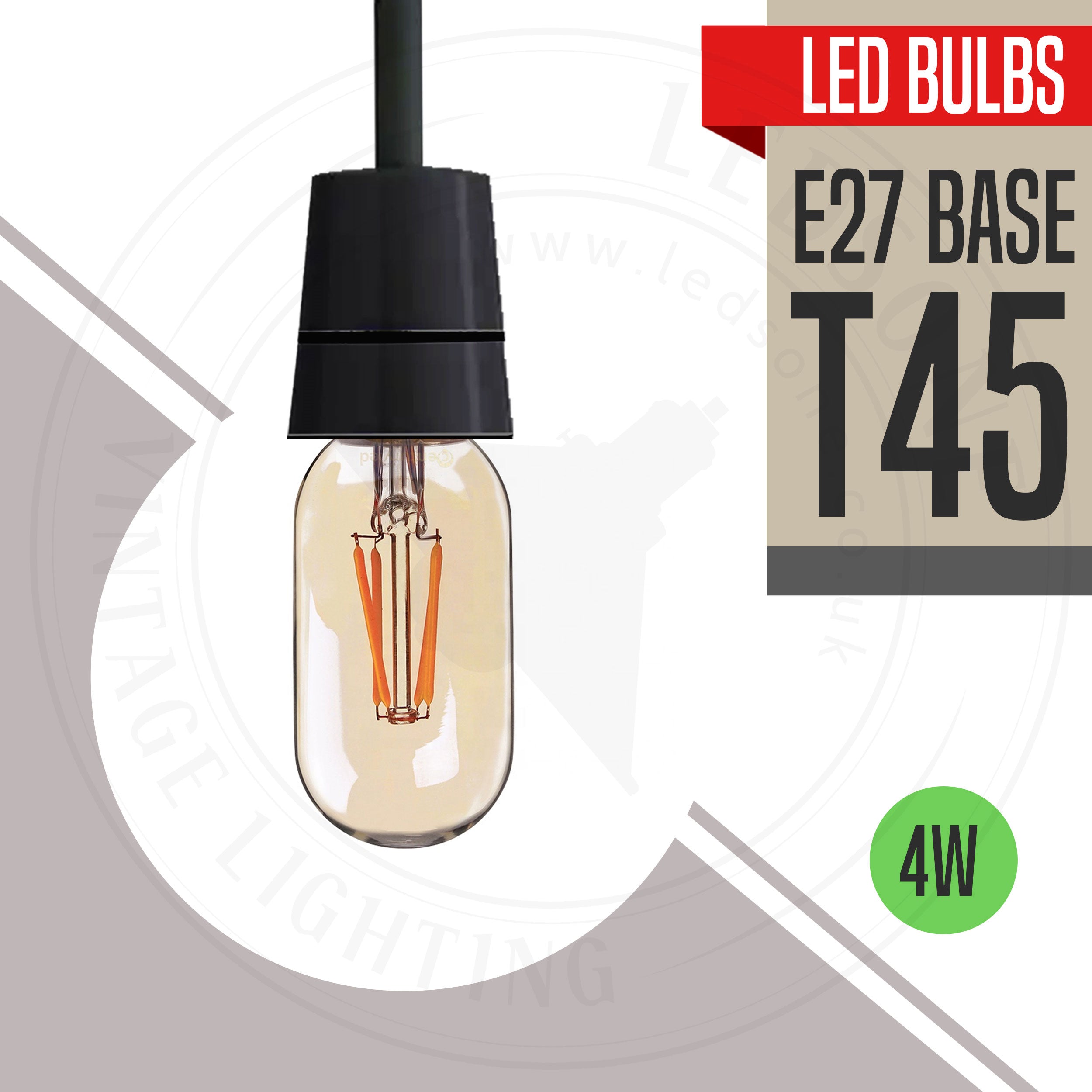 4W T45 E27 Dimmable LED Vintage Filament Bulb, Warm White Edison Style