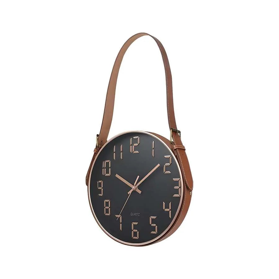 Concrete Wall Clock with Brown Leather Strap~ 5177