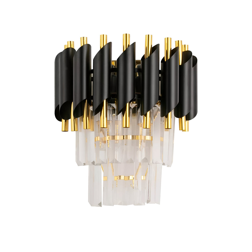 Modern Black Gold Crystal Chandelier & Matching Wall Sconce Light Set