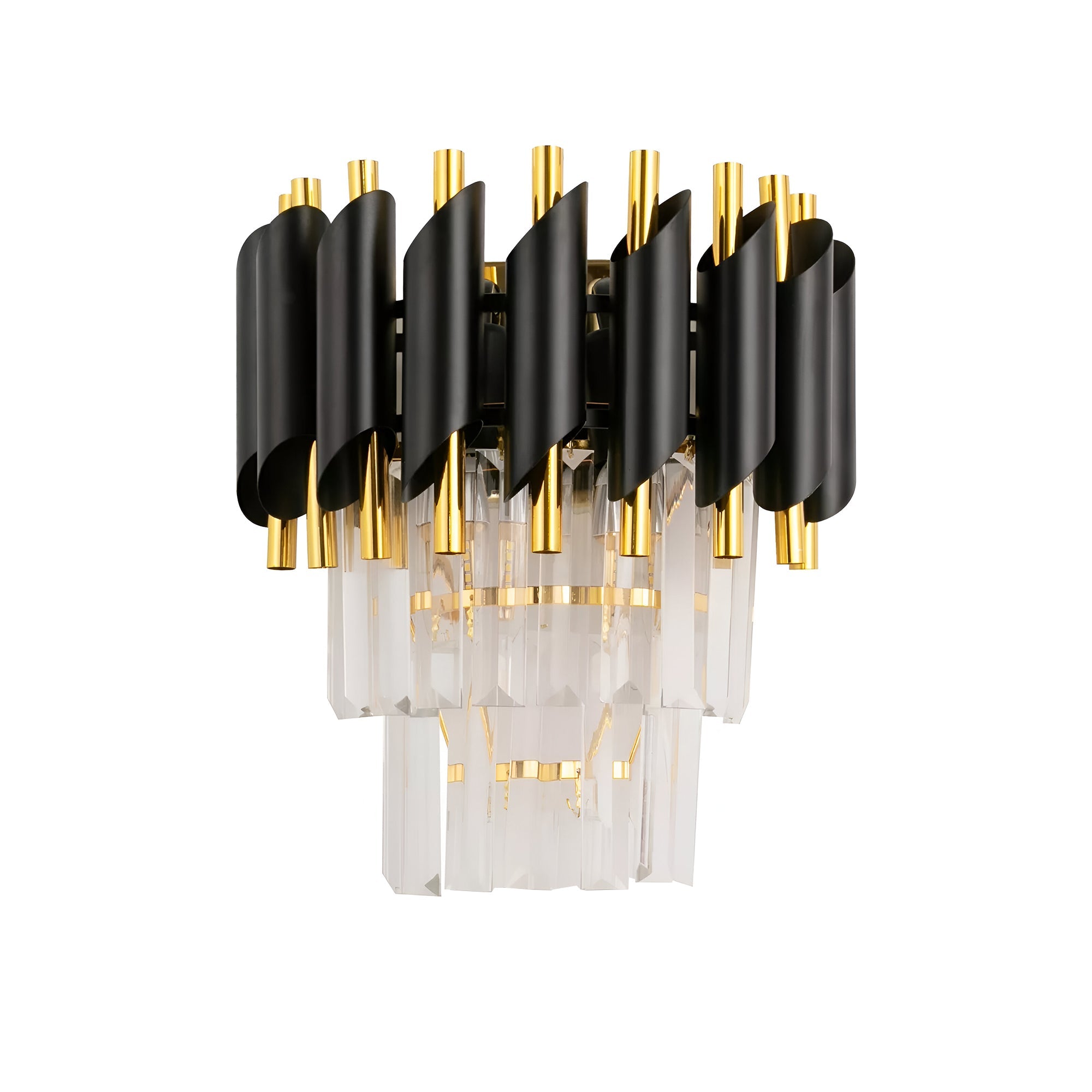 Modern Black Gold Crystal Chandelier & Matching Wall Sconce Light Set