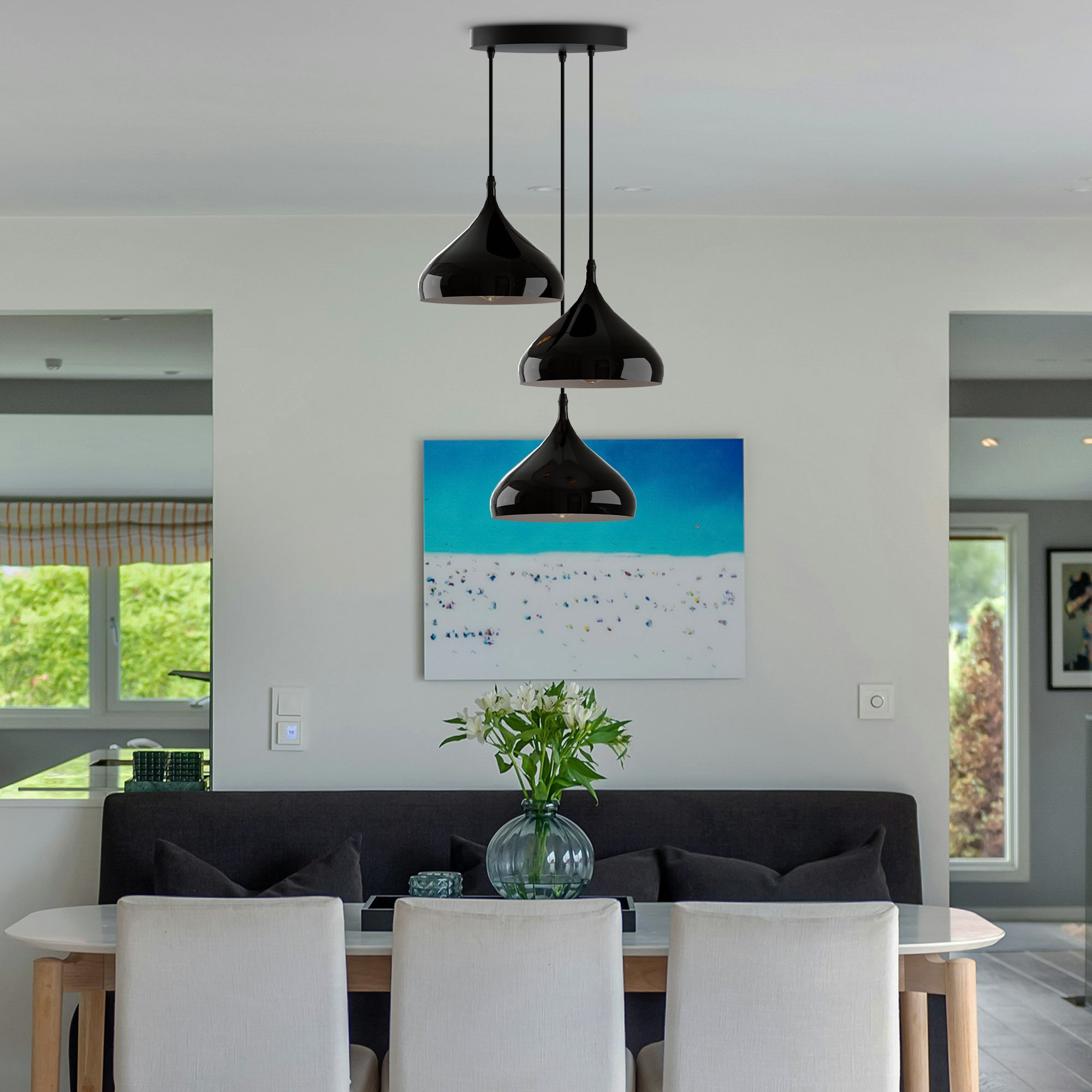 Modern Industrial Black Metal Pendant Light Fixture, Vintage Style E27 Ceiling Lamp