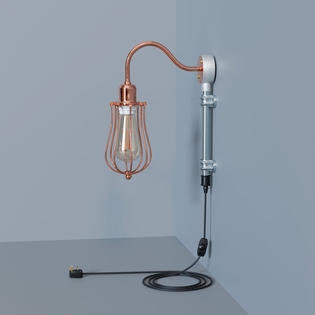 Industrial Retro Conduit Pipe Galvanized Metal Cage E27 Wall Light Kit
