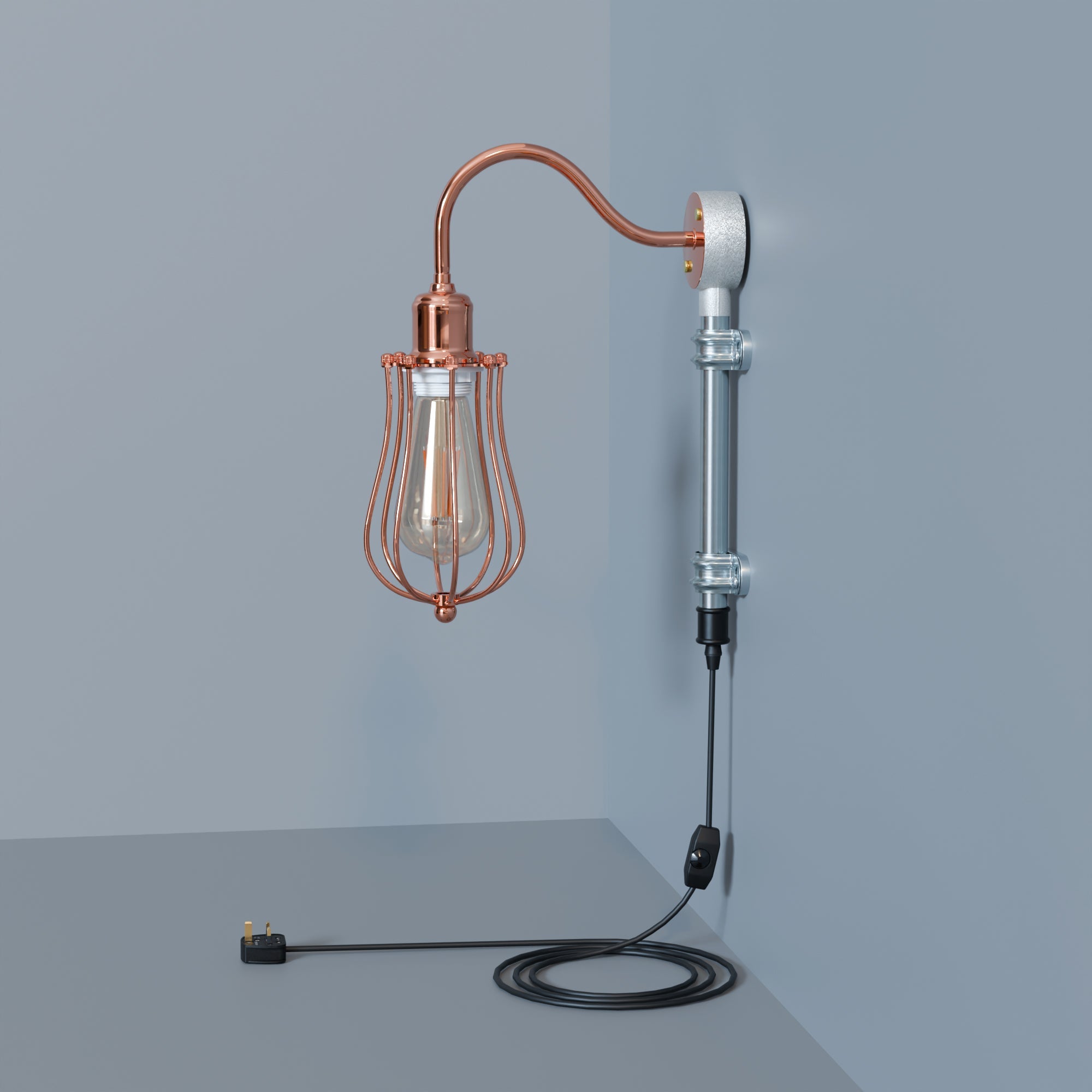 Industrial Retro Conduit Pipe Galvanized Metal Cage E27 Wall Light Kit