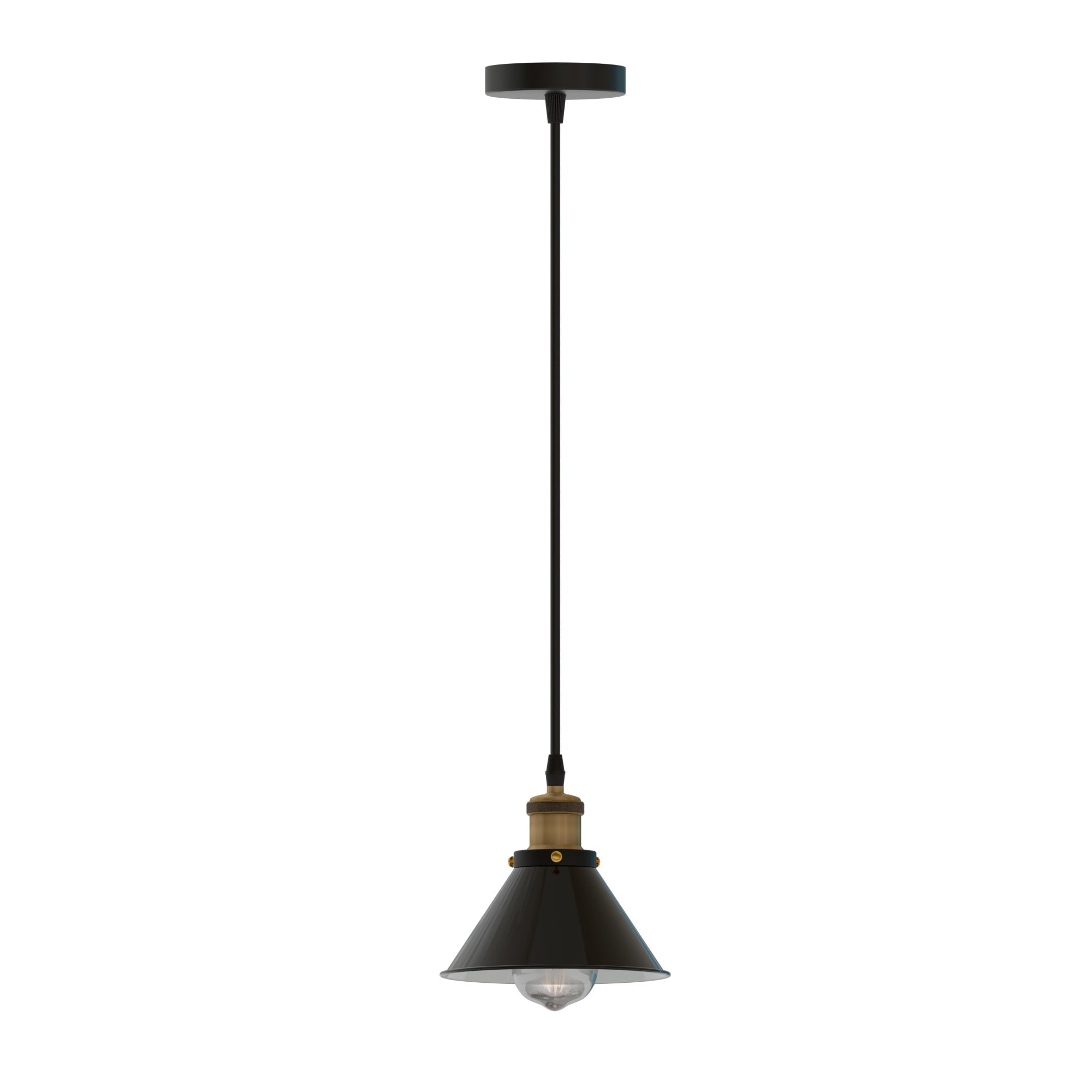 Sleek Black Metal Cone Industrial Pendant Light Fixture, E27 Bulb Compatible Ceiling Lamp