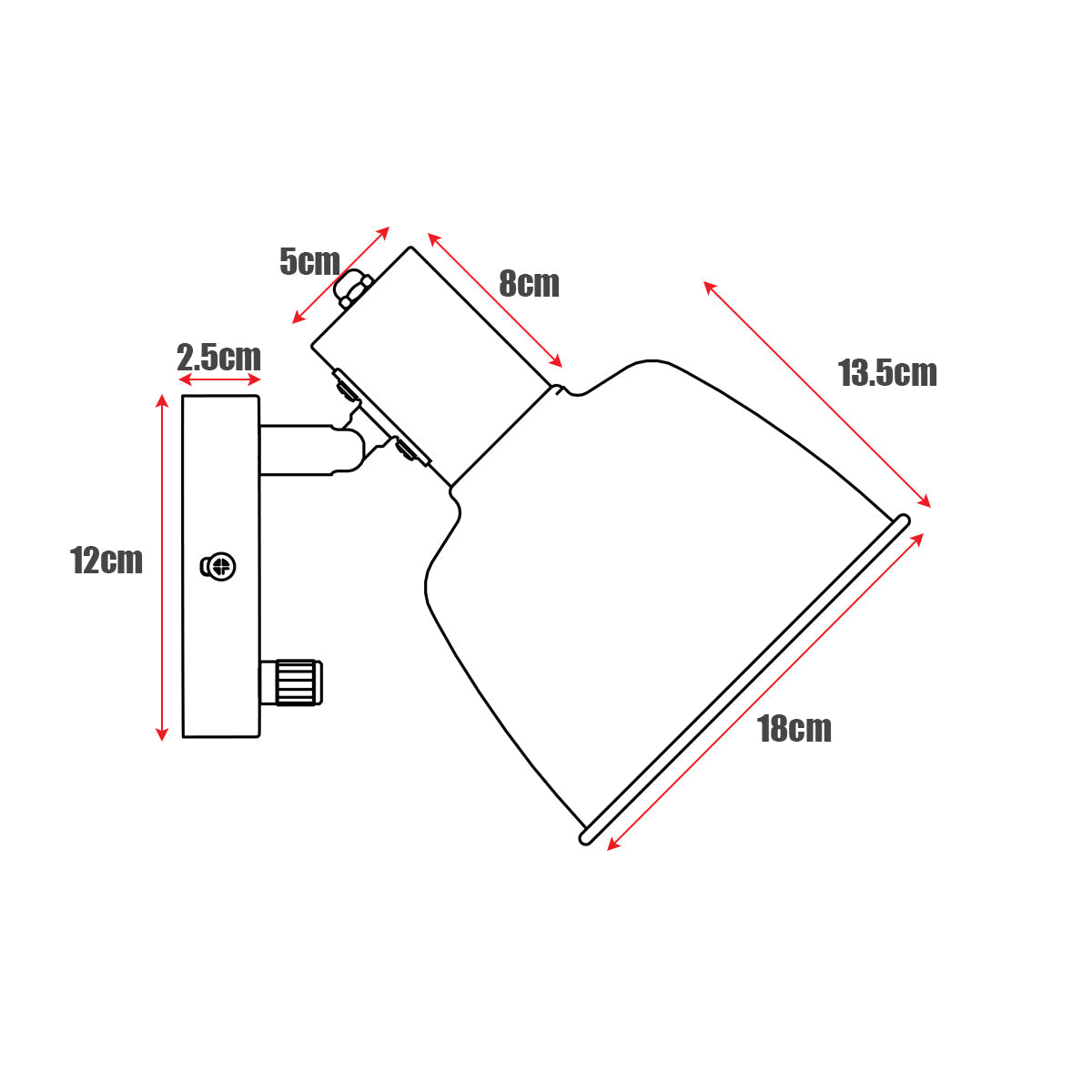 Adjustable Metal Wall Light with Dimmer Switch, Rotatable Arm, Industrial Style