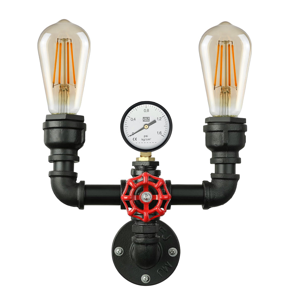 Retro Industrial Metal Water Pipe Wall Sconce Light, E27 Bulb Compatible
