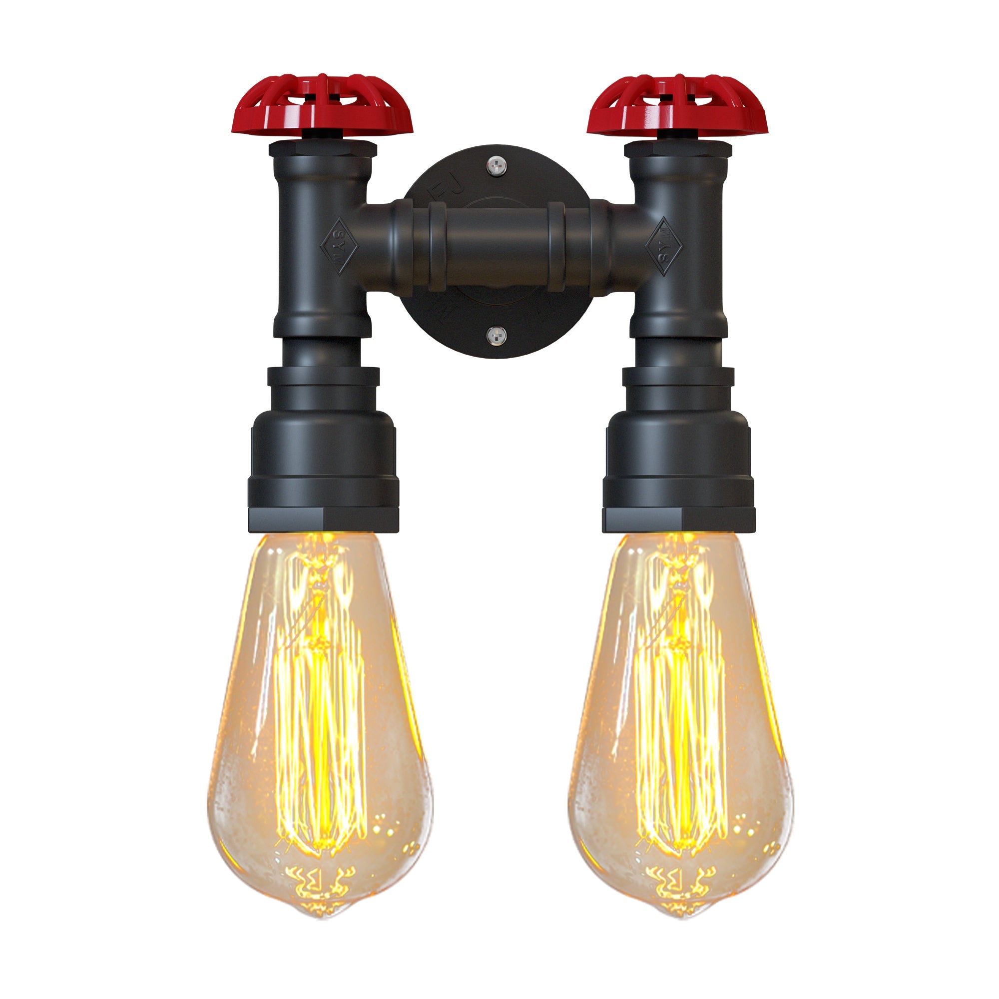 Rustic Industrial Steampunk Twin Metal Water Pipe Wall Light Sconce Fixture