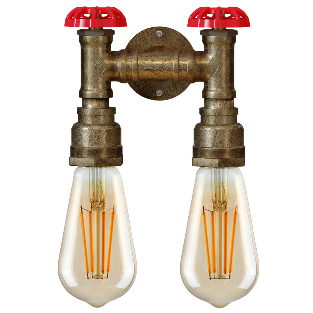 Rustic Industrial Twin Steampunk Metal Iron Water Pipe Wall Light Sconce