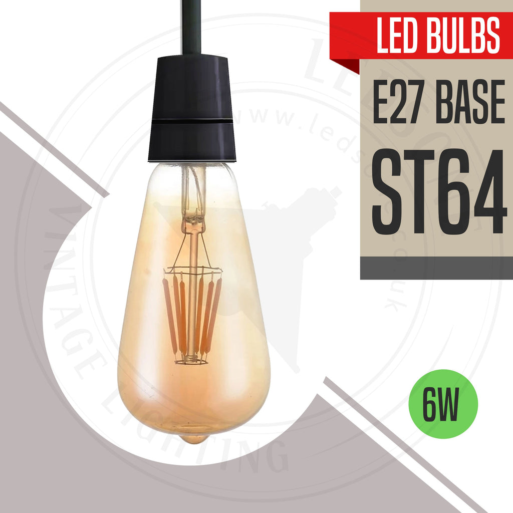 Dimmable LED Filament ST64 E27 Edison Bulb Warm White Amber Glass