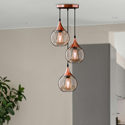 3-Light Global Glass Pendant Chandelier Adjustable E27/E26 Warm Ambient Lighting