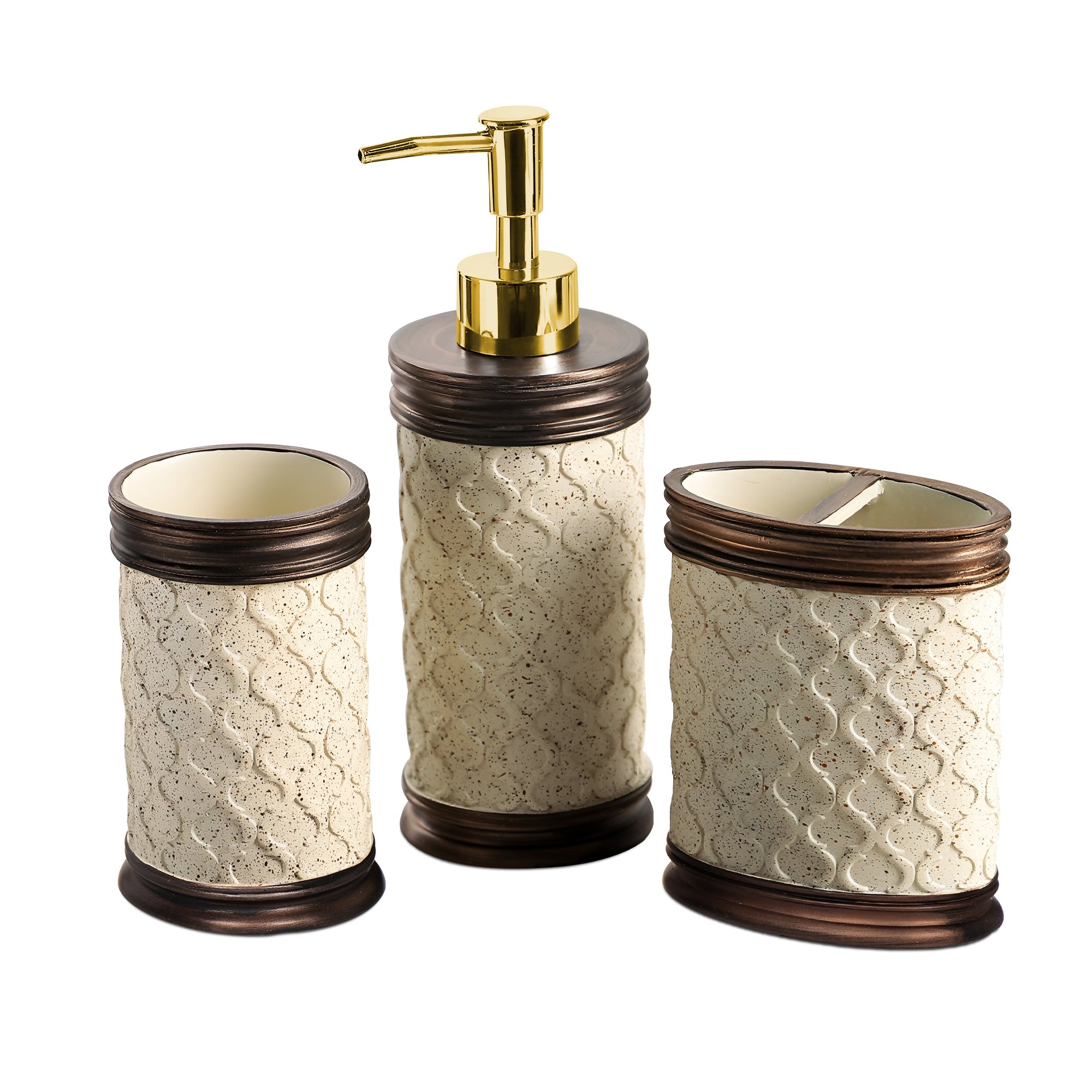 Modern Stone Effect Resin 3-Piece Bathroom Accessory Set for Stylish Homes