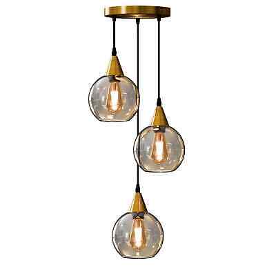 3-Light Global Glass Pendant Chandelier Adjustable E27/E26 Warm Ambient Lighting